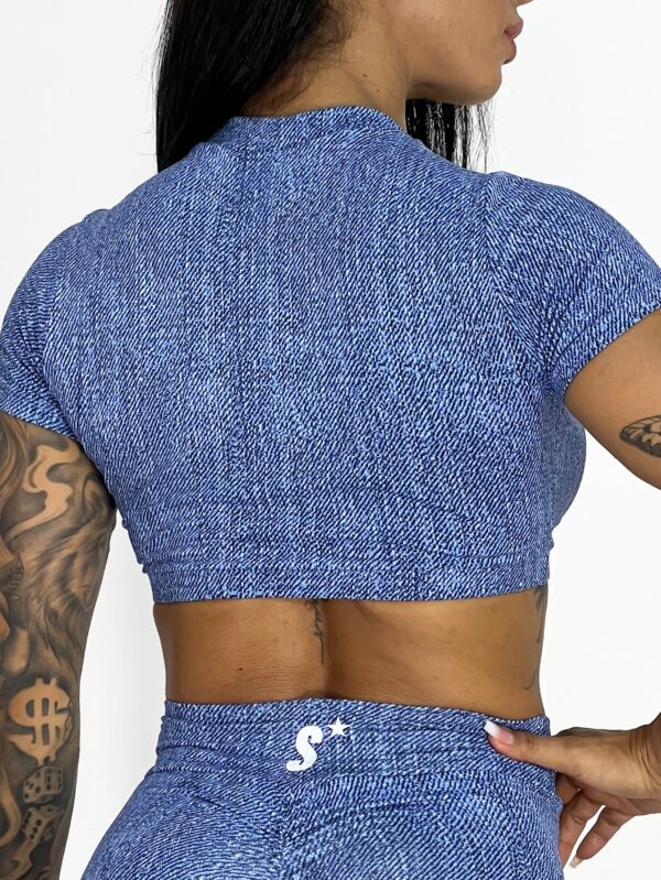 Cropped manga curta jeans | Estrela - Imagem 3