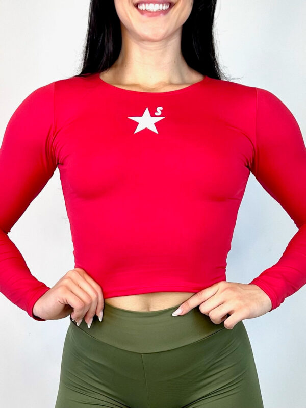 Cropped manga longa vermelho | Estrela branco - Imagem 2