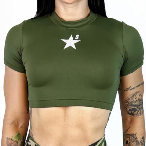 Cropped manga curta verde militar | Estrela