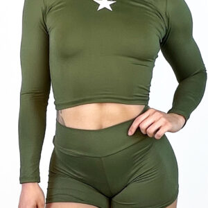 Cropped manga longa verde militar | Estrela