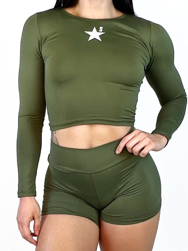 Cropped manga longa verde militar | Estrela