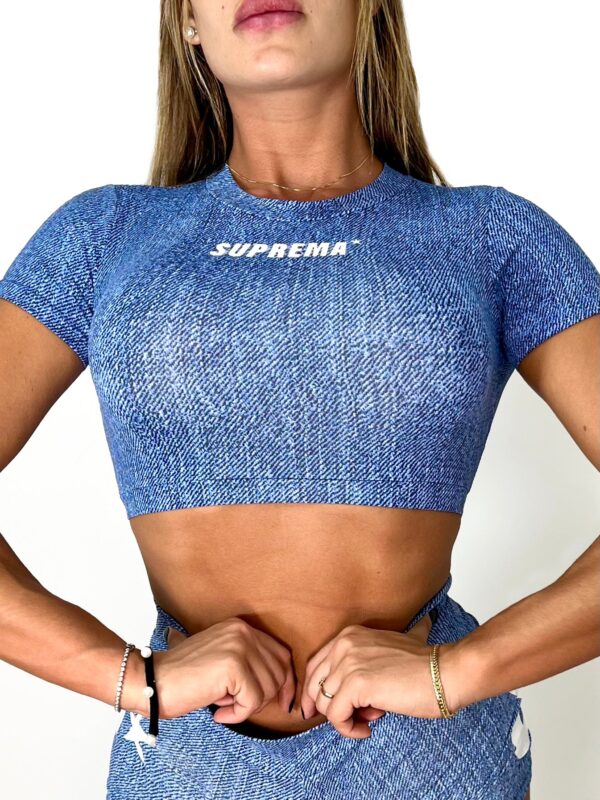Cropped manga curta jeans | Suprema
